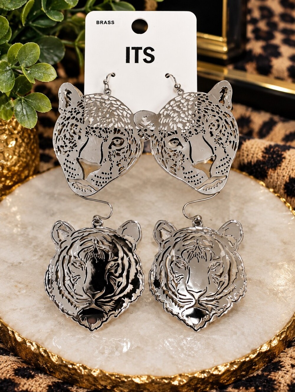 Silver Leopard & Tiger Earrings NEW